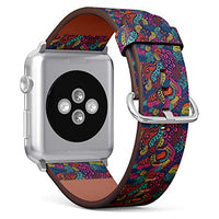 S-Type iWatch Leather Strap Printing Wristbands for Apple Watch 4/3/2/1 Sport Series (42mm) - Ethnic Seamless Pattern with Abstract Flower