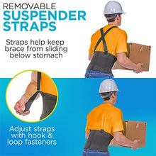 Load image into Gallery viewer, BraceAbility Industrial Work Back Brace | Removable Suspender Straps for Heavy Lifting Safety - Lower Back Pain Protection Belt for Men &amp; Women in Construction, Moving and Warehouse Jobs (4XL)
