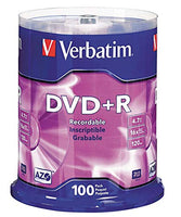 VERBATIM DVD+R Disc, 4.70 GB Capacity, 16x Speed - pkg. of 100