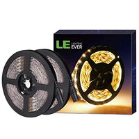 LE 12V LED Strip Light, Flexible, SMD 2835, 300 LEDs, 16.4ft Tape Light for Home, Kitchen, Party, Christmas and More, Non-waterproof, Warm White, Pack of 2