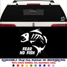 Load image into Gallery viewer, GottaLoveStickerz Fear No Fish Bone Skeleton Removable Vinyl Decal Sticker for Laptop Tablet Helmet Windows Wall Decor Car Truck Motorcycle - Size (05 Inch / 13 cm Tall) - Color (Matte Black)
