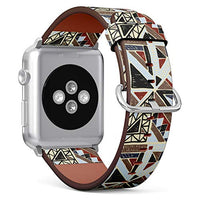 S-Type iWatch Leather Strap Printing Wristbands for Apple Watch 4/3/2/1 Sport Series (42mm) - Geometric African Pattern with Ethnic Ornament