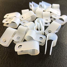 Load image into Gallery viewer, WOIWO 100PCS 10.4R White Nylon Screw Mounting R Type Cable Clamp Fastener Plastic Wires Cord Clip Fixer Holder Organizer for 3/8Inch /10.4MM Wire Management
