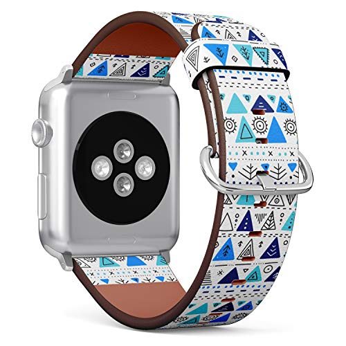 S-Type iWatch Leather Strap Printing Wristbands for Apple Watch 4/3/2/1 Sport Series (38mm) - Pattern with Ethnic Tribal Boho Trendy Doodle Triangle Ornaments