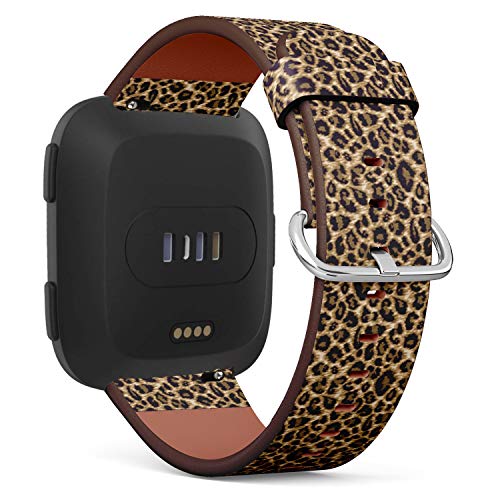 Compatible with Fitbit Versa/Versa 2 / Versa LITE/Leather Watch Wrist Band Strap Bracelet with Quick-Release Pins (Leopard Skin)