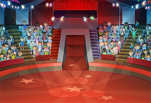 Laeacco Round Red Stage Backdrop 10x8ft Vinyl Shiny Theatre Interior Stairs Spotlights Light Beams Shine On The Center Stage Photography Background Studio Child Adult Portrait Shoot Party Banner