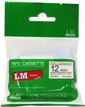 Load image into Gallery viewer, LM Tapes - 1/2&quot; (12mm) Black on White Compatible M Tape for Brother PT-110, PT110 Label Maker
