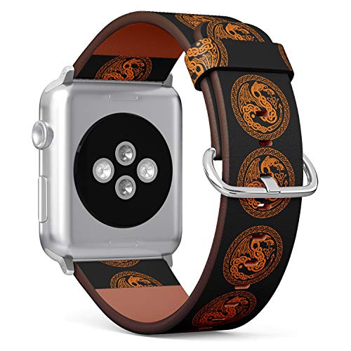 S-Type iWatch Leather Strap Printing Wristbands for Apple Watch 4/3/2/1 Sport Series (38mm) - Celtic Dragon with National Ornament Interlaced Tape