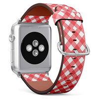 Compatible with Big Apple Watch 42mm, 44mm, 45mm (All Series) Leather Watch Wrist Band Strap Bracelet with Adapters (Diagonal Red White Gingham)