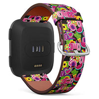 Replacement Leather Strap Printing Wristbands Compatible with Fitbit Versa - Colorful Hearts,Cactus,Flamingo, Pineapple,Rainbow
