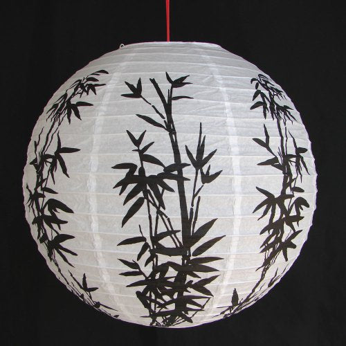 2 of Chinese White Paper Lanterns with Bamboo Pictures 12