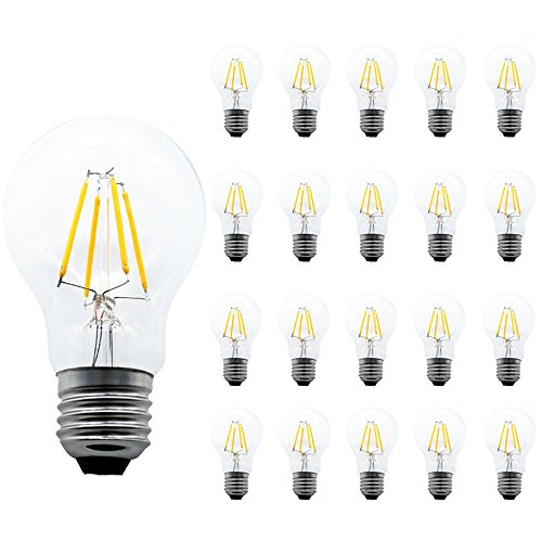 Mengjay 20 Pcs A60 LED Edison Bulbs,4W LED Edison Bulb,Vintage Light Bulbs,E26 Medium Base Lamp,2700K Warm White,360 Lumens,Clear Glass Cover