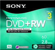 Load image into Gallery viewer, Sony 3DPW60DSR2H 8cm Double-Sided DVD plus RW 3-Pack with Hang Tab (Discontinued by Manufacturer)
