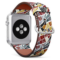 S-Type iWatch Leather Strap Printing Wristbands for Apple Watch 4/3/2/1 Sport Series (42mm) - Tribal Aztec Pattern with Stylized Leaves