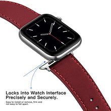 Load image into Gallery viewer, Marge Plus Compatible with Apple Watch Band 42mm 44mm, Genuine Leather Replacement Band Compatible with Apple Watch SE Series 6 5 4 (44mm) Series 3 2 1 (42mm), Red Band/Silver Adapter
