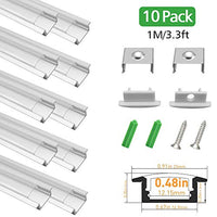 LED Aluminum Profile with Clear Cover, LightingWill 10 Pack 3.3Ft/1M U Shape Flush Mount (Section Size:0.36