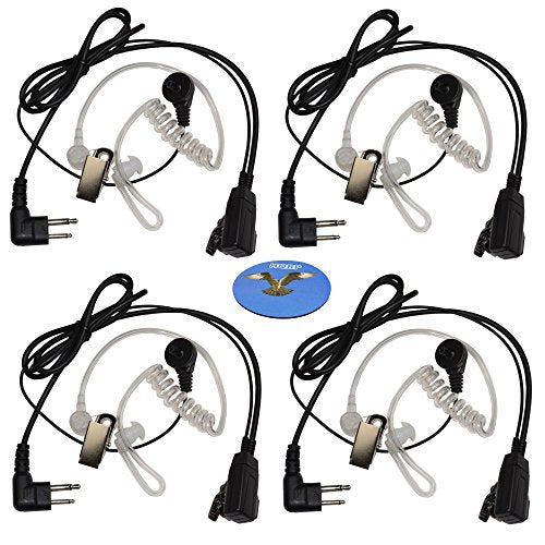 HQRP 4-Pack Hands Free 2-Pin Headset with Earpiece and Microphone for Motorola Radio Devices MV12CV / MV21C / MU22CV / MV22CV / RDM2020 / RDM2070d + HQRP Coaster