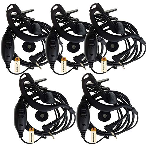 Lsgoodcare 2.5MM 1 Pin G Shape Earhook Ear-Clip Headset Earphone PTT and Mic Compatible for Motorola Talkabout Two Way Radio MH230R MR350R MS350R MT350R MH230TPR Walkie Talkie, Pack of 5