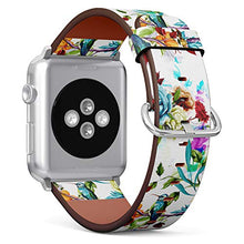 Load image into Gallery viewer, S-Type iWatch Leather Strap Printing Wristbands for Apple Watch 4/3/2/1 Sport Series (42mm) - Floral Pattern with Rose and Hummingbird

