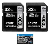 Lexar 32GB Professional 1000x SDHC Class 10 UHS-II Memory Card 2-Pack Bundle with Microfiber Cloth