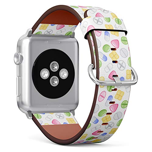 Compatible with Small Apple Watch 38mm, 40mm, 41mm (All Series) Leather Watch Wrist Band Strap Bracelet with Adapters (Medicine Pillspink Green White Yellow)