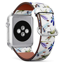 Load image into Gallery viewer, Compatible with Apple Watch (38/40 mm) Series 5, 4, 3, 2, 1 // Leather Replacement Bracelet Strap Wristband + Adapters // Exotic Dragonfly Wild Insect
