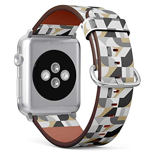 S-Type iWatch Leather Strap Printing Wristbands for Apple Watch 4/3/2/1 Sport Series (38mm) - Bauhaus Pattern Inspired by Mondrian Style Digital Artwork