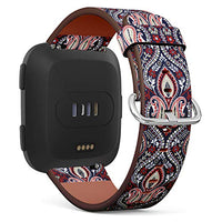 Replacement Leather Strap Printing Wristbands Compatible with Fitbit Versa - Floral Paisley Pattern