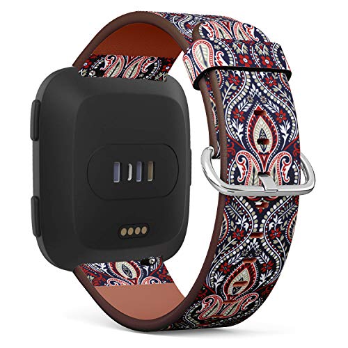 Replacement Leather Strap Printing Wristbands Compatible with Fitbit Versa - Floral Paisley Pattern