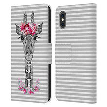 Load image into Gallery viewer, Head Case Designs Officially Licensed Monika Strigel Grey Flower Giraffe and Stripes Leather Book Wallet Case Cover Compatible with Apple iPhone X/iPhone Xs
