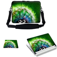 Meffort Inc 15 15.6 inch Laptop Carrying Sleeve Bag Case with Hidden Handle & Adjustable Shoulder Strap with Matching Skin Sticker and Mouse Pad Combo - Cute Green Porcupine