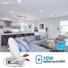 Load image into Gallery viewer, TORCHSTAR 4 Inch 10W Dimmable Slim LED Downlight with J-Box, 80W Eqv. Recessed Ceiling Light, 650lm, ETL &amp; Energy Star Low Profile Light, 5000K Daylight, Pack of 6
