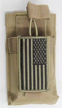 Load image into Gallery viewer, M1SURPLUS MOLLE Compatible Tan Color Radio Pouch + Patriot USA Flag Morale Patch Fits Icom IC-V8 IC-91A Yaesu FT250R FT270R VX-170 FT-60R FT-70DR UV5R UV5RA HAM Radios
