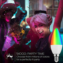 Load image into Gallery viewer, RGB E12 Light Bulb Candelabra LED Bulbs Dimmable 3W RGBW E12 Color Changing Bulb Candle Base E12 Colored Light Bulb RGB+Warm White C35 Candelabra Edison LED Bulbs with Remote Control for Mood Lighting
