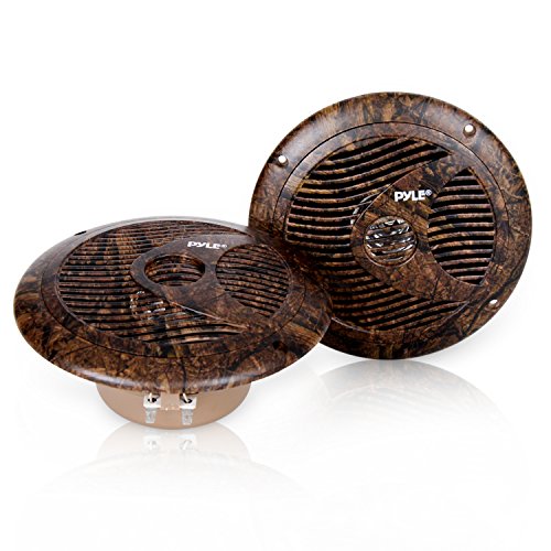 Pyle 6.5 Inch Marine Speakers - IP44 Waterproof and Weather Resistant Outdoor Audio Dual Stereo Sound System with 150 Watt Power, Low Profile Design and Camouflage Hunting Style - 1 Pair - PLMR60DK