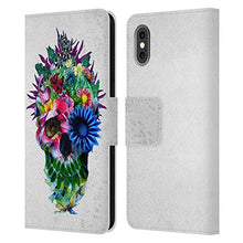 Load image into Gallery viewer, Head Case Designs Officially Licensed Riza Peker Floral Skulls 5 Leather Book Wallet Case Cover Compatible with Apple iPhone X/iPhone Xs
