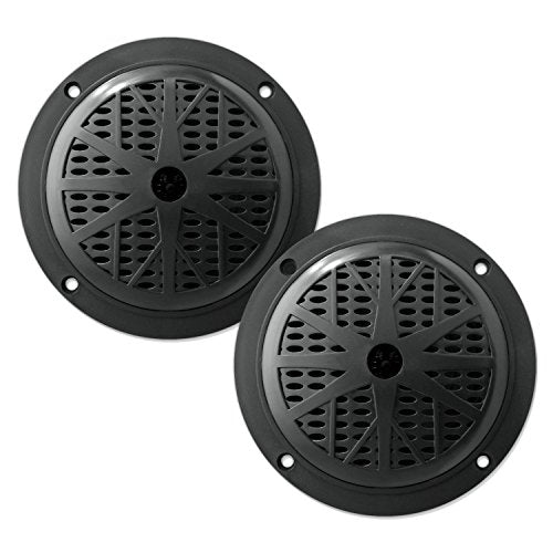 5.25 Inch Dual Marine Speakers - 2 Way Waterproof and Weather Resistant Outdoor Audio Stereo Sound System with 100 Watt Power, Polypropylene Cone and Cloth Surround - 1 Pair - PLMR51B (Black)