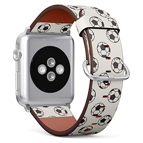 Compatible with Apple Watch Series 7/6/5/4/3/2/1 (Big Version 42/44/45 mm) Leather Wristband Bracelet Replacement Accessory Band + Adapters - Doodle Soccer