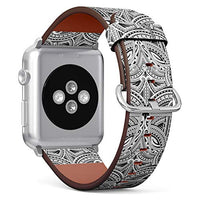 Q-Beans Watchband, Compatible with Big Apple Watch 42mm / 44mm, Replacement Leather Band Bracelet Strap Wristband Accessory // Maori Style Tattoo Good Pattern