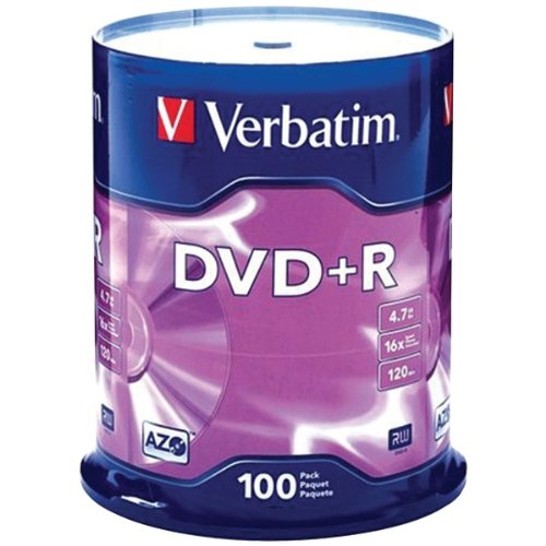 VER95098 - Verbatim AZO DVD+R 4.7GB 16X with Branded Surface - 100pk Spindle