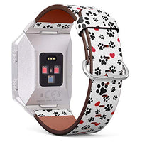 (Dog Paw Cat Paw Puppy Foot Print Kitten Valentine Love Heart Pattern) Patterned Leather Wristband Strap for Fitbit Ionic,The Replacement of Fitbit Ionic smartwatch Bands