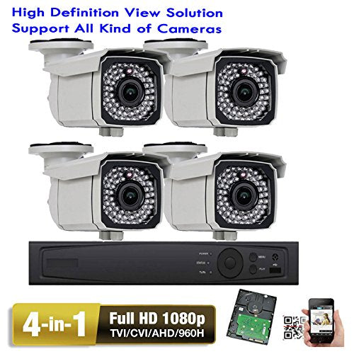 Amview 4ch HD 4-in-1 1080P DVR 4-in-1 TVI AHD 960H Analog 2.6MP 66IR IP66 Camera System