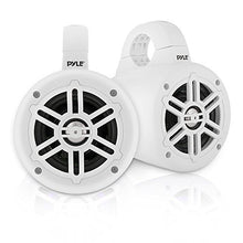 Load image into Gallery viewer, Waterproof Marine Wakeboard Tower Speakers - 4 Inch Dual Subwoofer Speaker Set with 300 Max Power Output - Boat Audio System Kit w/ Titanium Dome Tweeters &amp; Mounting Clamps - Pyle PLMRWB45W (White)
