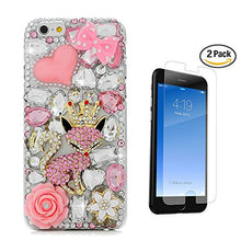 Load image into Gallery viewer, STENES iPhone 6 Plus Case - [Luxurious Series] 3D Handmade Crystal Sparkle Bling Case with Screen Protector &amp; Retro Bowknot Anti Dust Plug - Crystal Crown Pink Fox Sweet Rose Flowers/Pink
