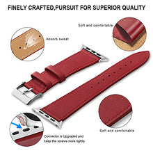 Load image into Gallery viewer, Marge Plus Compatible with Apple Watch Band 42mm 44mm, Genuine Leather Replacement Band Compatible with Apple Watch SE Series 6 5 4 (44mm) Series 3 2 1 (42mm), Red Band/Silver Adapter
