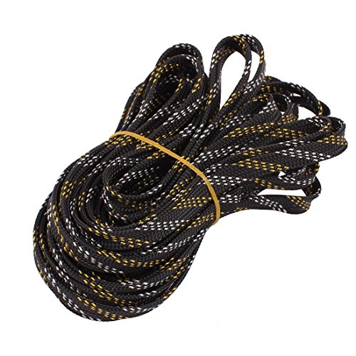 Aexit 10mm PET Tube Fittings Cable Wire Wrap Expandable Braided Sleeving Black Golden Microbore Tubing Connectors 10M Length