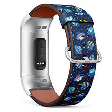 Load image into Gallery viewer, Replacement Leather Strap Printing Wristbands Compatible with Fitbit Charge 3 / Charge 3 SE - Blue Cartoon Owls in The Galaxy
