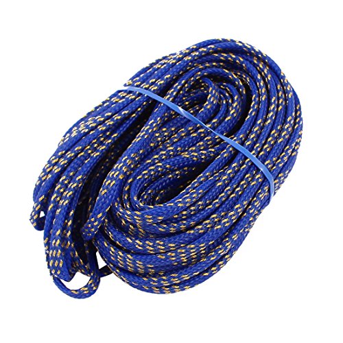 Aexit 4mm Dia Tube Fittings Tight Braided PET Expandable Sleeving Cable Wrap Sheath Golden Microbore Tubing Connectors Blue 32Ft