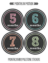 Load image into Gallery viewer, Months In Motion Baby Month Stickers - Monthly Milestone Sticker for Girl - Onesie Month Sticker - Infant Photo Prop for First Year - Shower Gift - Newborn Keepsakes - Baby Gift Registry - Chalkboard
