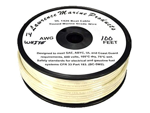 14 AWG Tinned Marine Primary Wire, White, 100 Feet